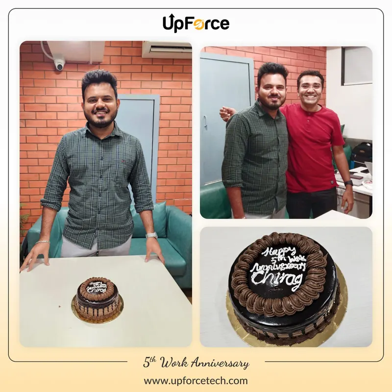 Cake cutting ceremony of Chirag for the 5th work anniversary at upforcetech