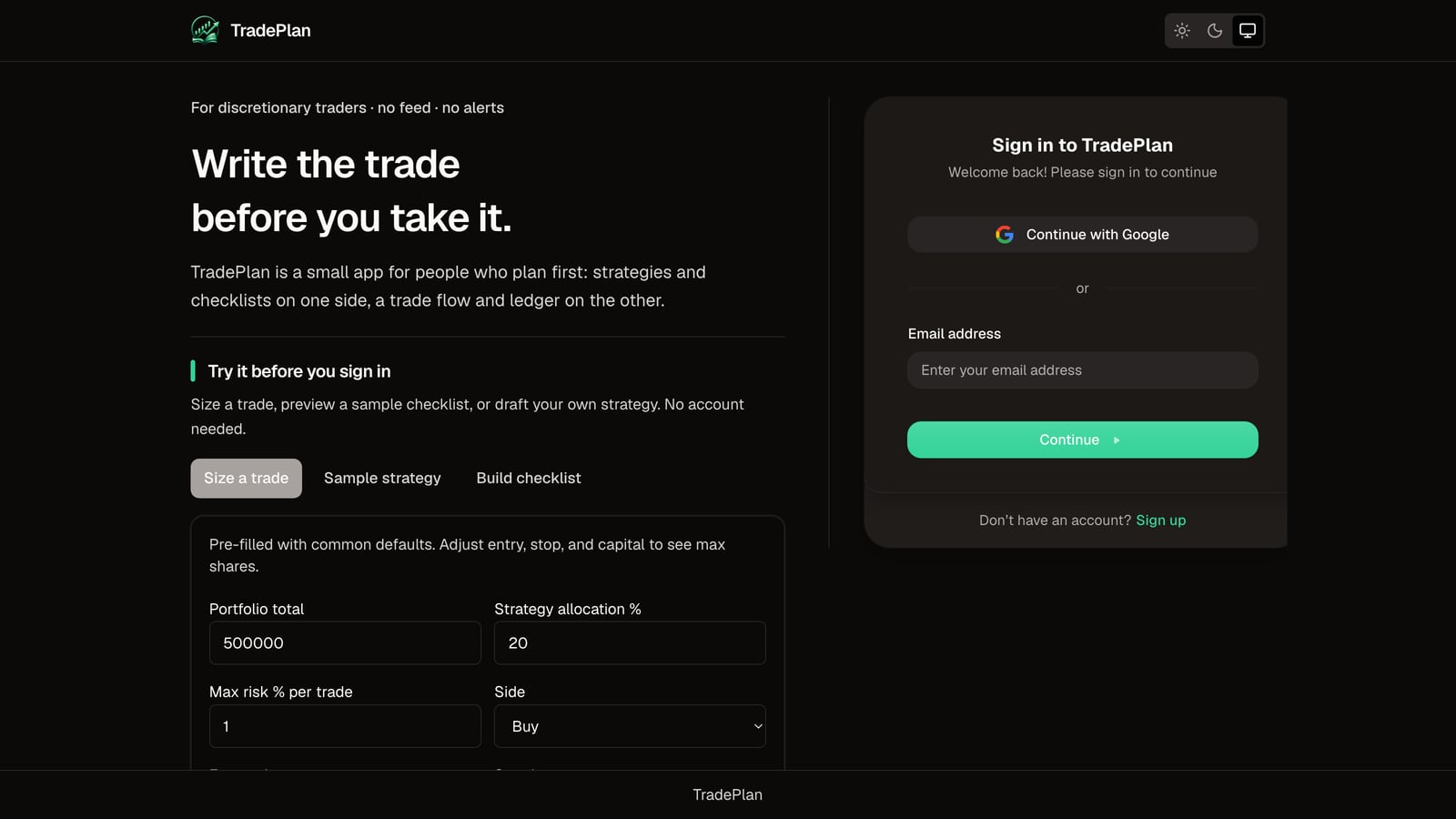 TradePlan interface